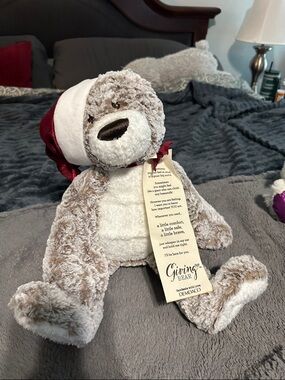 Demdaco Giving Bear Plush in Cream, Light Brown and Red